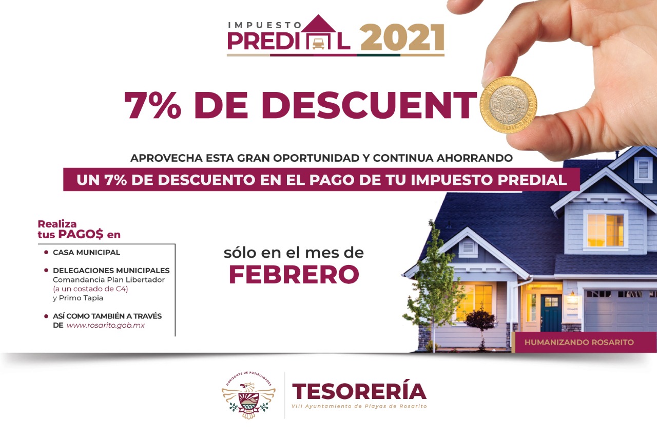 En el mes de febrero se realizará el 7 de descuento en pago de predial