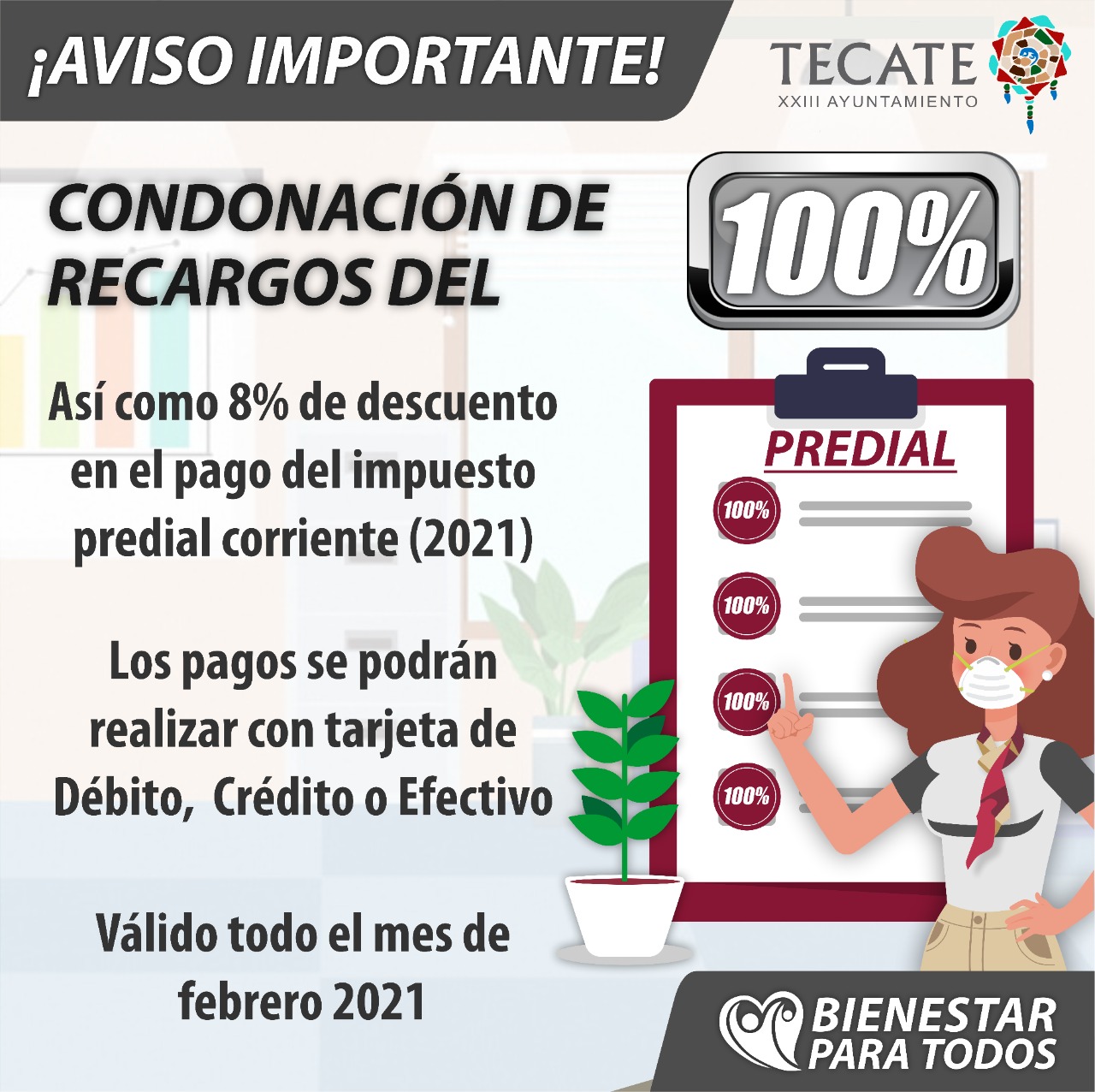 Durante el mes de febrero el pago del predial tendrá un 8 de descuento