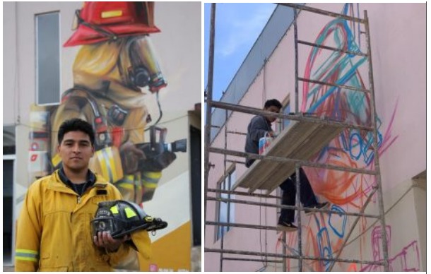 Muralista, bomberos, pinturas 