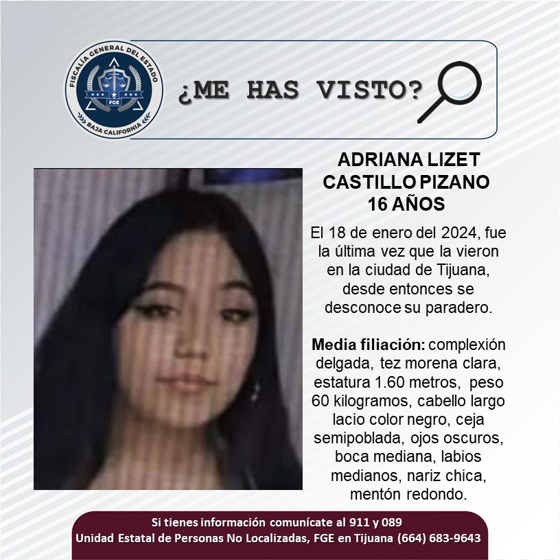 Adriana Lizet Castillo Pizano de 16 Años