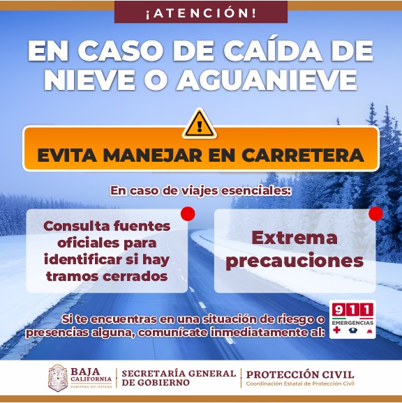 Exhortan a reducir movilidad durante caída de nieve o aguanieve